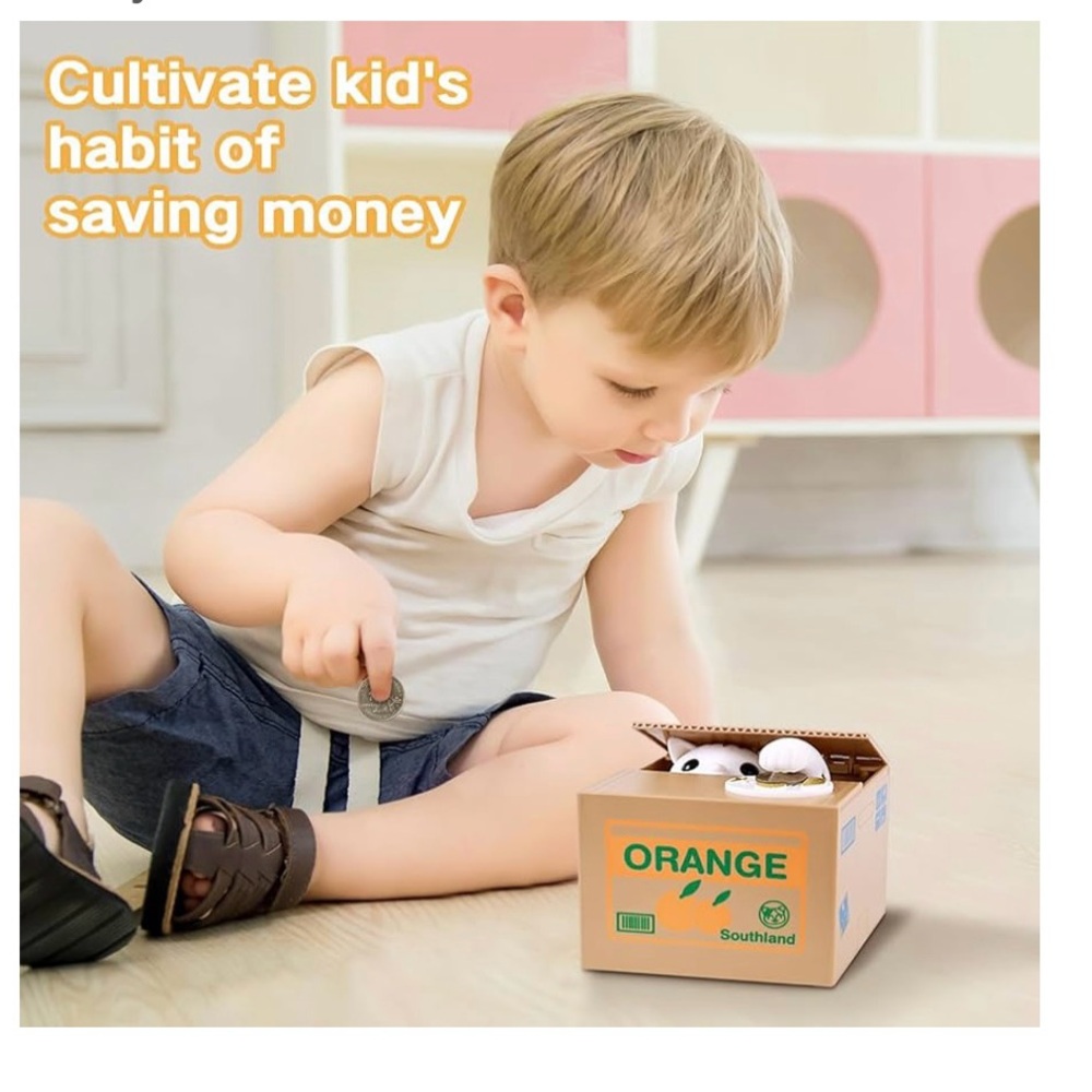 Cute Tan Coin Bank with White Cat - Picture 3 of 6